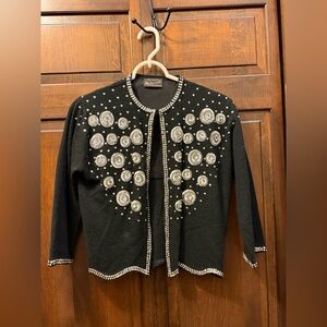 Vintage Mademoiselle Black Beaded Silver Sequin Cardigan - Project/Upcycle piece